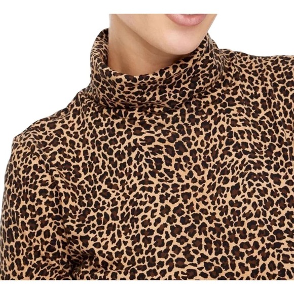 NWOT J.Crew Brown Leopard Print Turtleneck Blouse 2XL Long Sleeve Top Casual - Picture 5 of 7